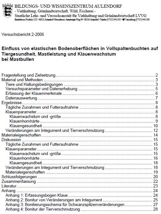 Titelbild Versuchsbericht Nummer Zwei 2006